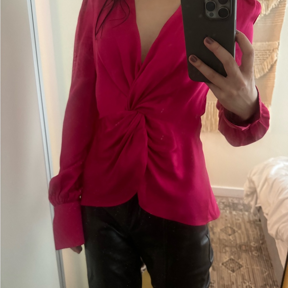 Jonathan Simkhai Hot Pink Twist-Front Blouse